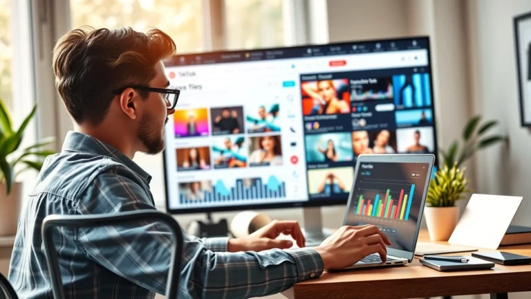 Un bureau moderne avec une personne analysant des données sur TikTok pour améliorer le classement SEO.