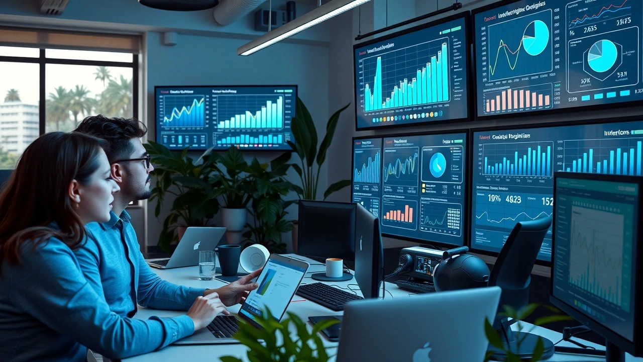 Bureau moderne avec des professionnels du marketing analysant des données pour optimiser le SEO on-page.