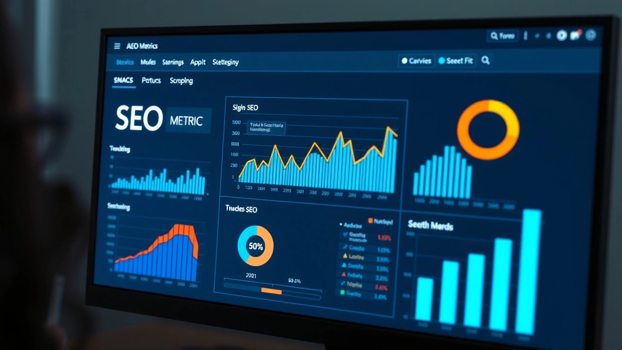 écran d'ordinateur avec des métriques SEO en graphique