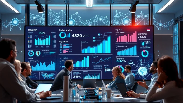 Une illustration photoréaliste d'un espace de travail moderne avec des données analytiques sur le SEO.