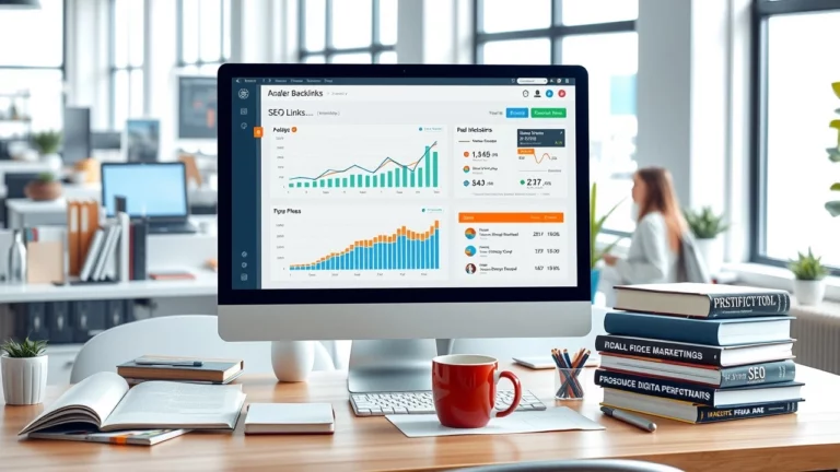 Espace de travail moderne avec un outil d'IA optimisant les backlinks