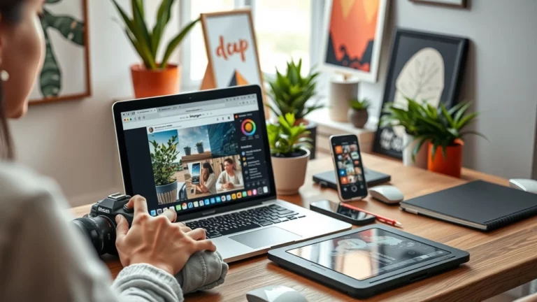 Un espace de travail moderne pour créer du contenu visuel pour Instagram.
