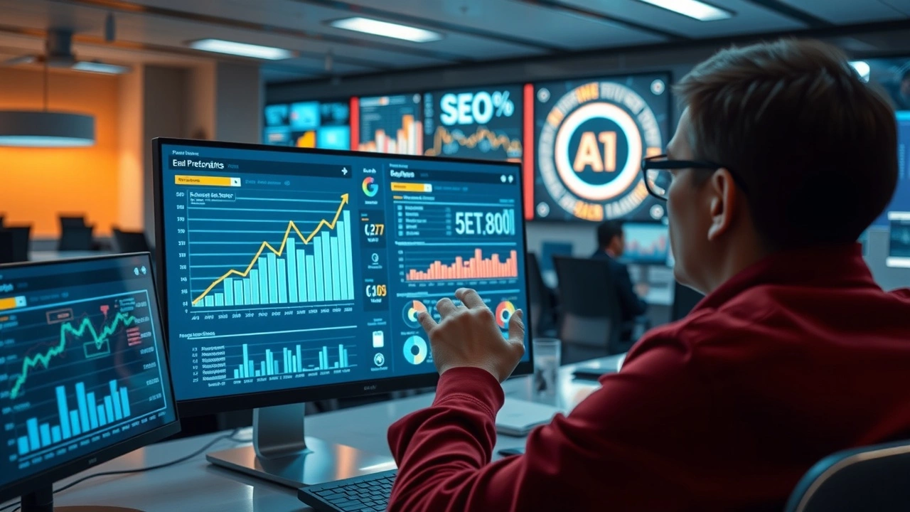 Personne analysant des données SEO avec des outils d'IA