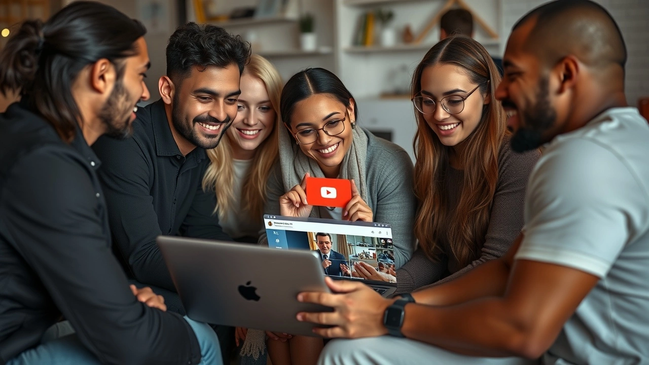 groupe de personnes regardant une video YouTube sur un ordinateur