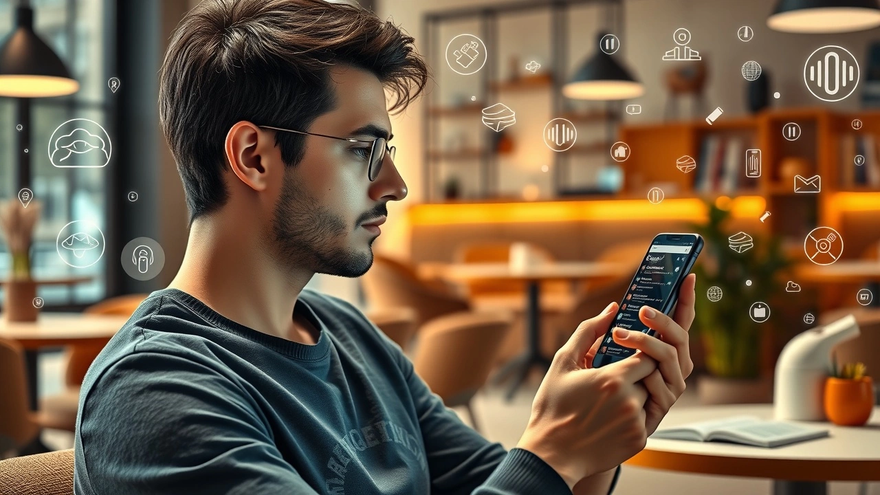 Une personne utilisant un smartphone pour une recherche vocale.