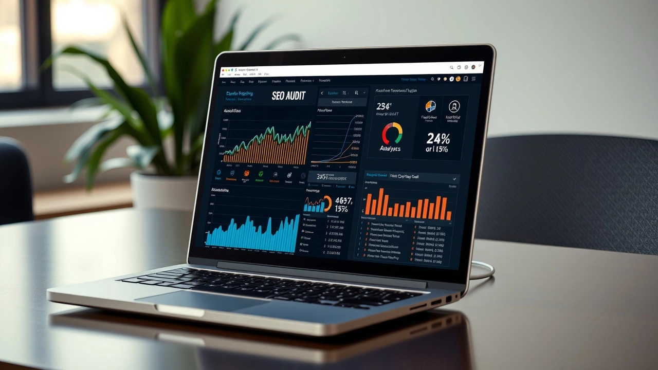 ordinateur portable affichant un audit SEO automatisé