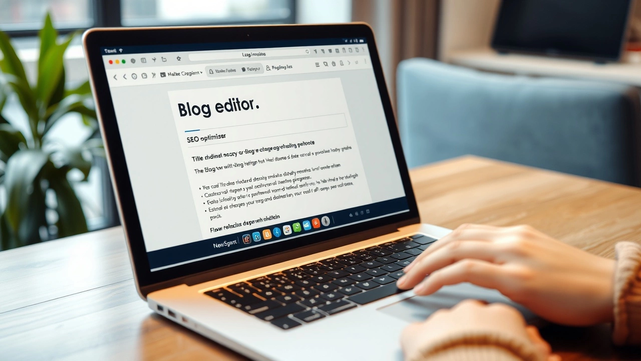 ordinateur portable avec éditeur de blog et champs SEO