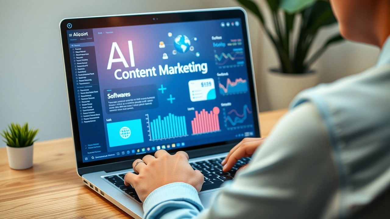 person utilisant un ordinateur avec un logiciel de marketing de contenu