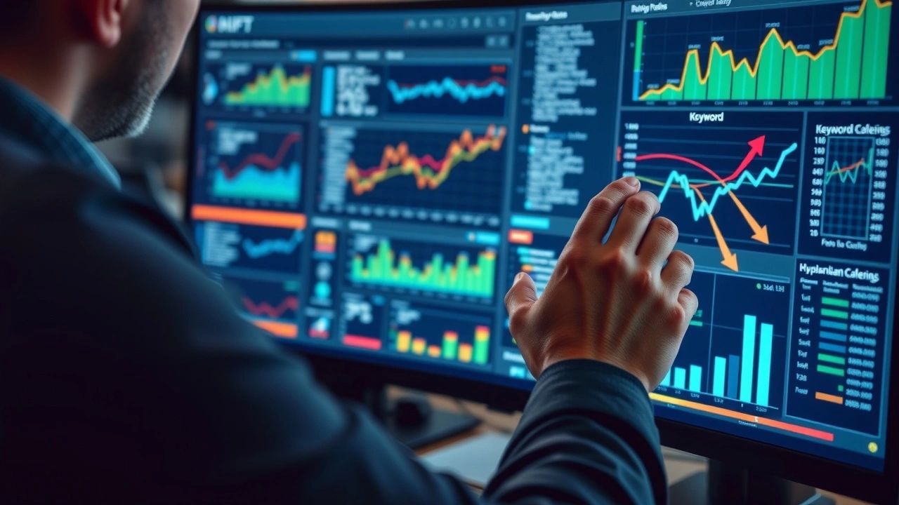 person analysant des données de mots-clés sur un écran