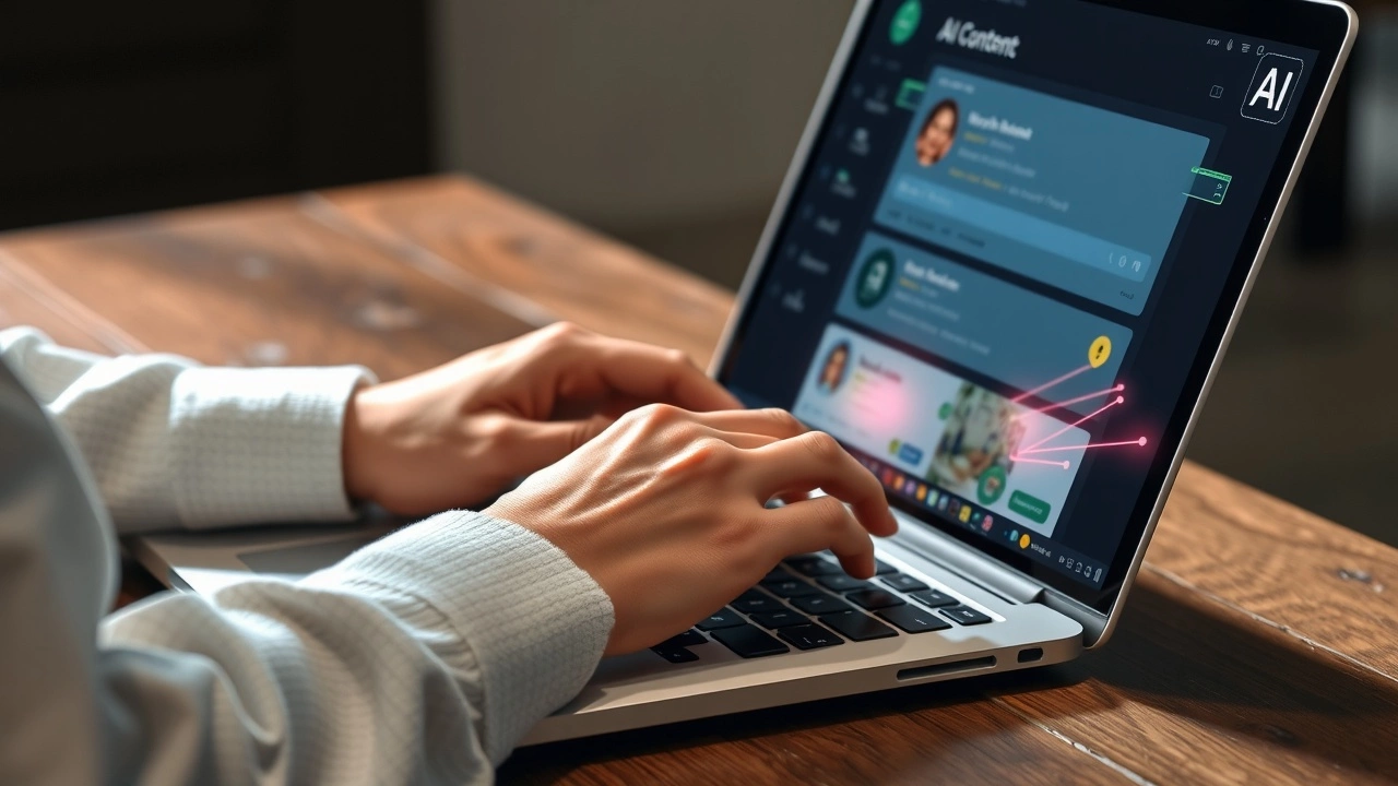 une personne tape sur un ordinateur portable avec un support IA
