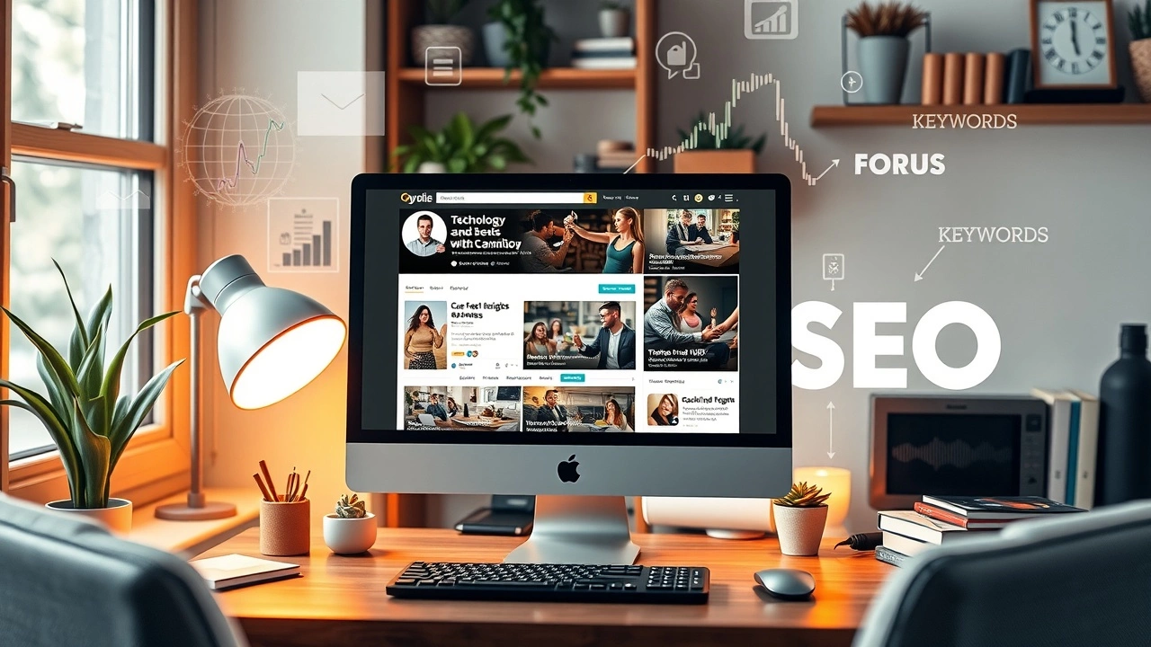 Image illustrant l'optimisation SEO pour les forums en ligne avec une interface dynamique.