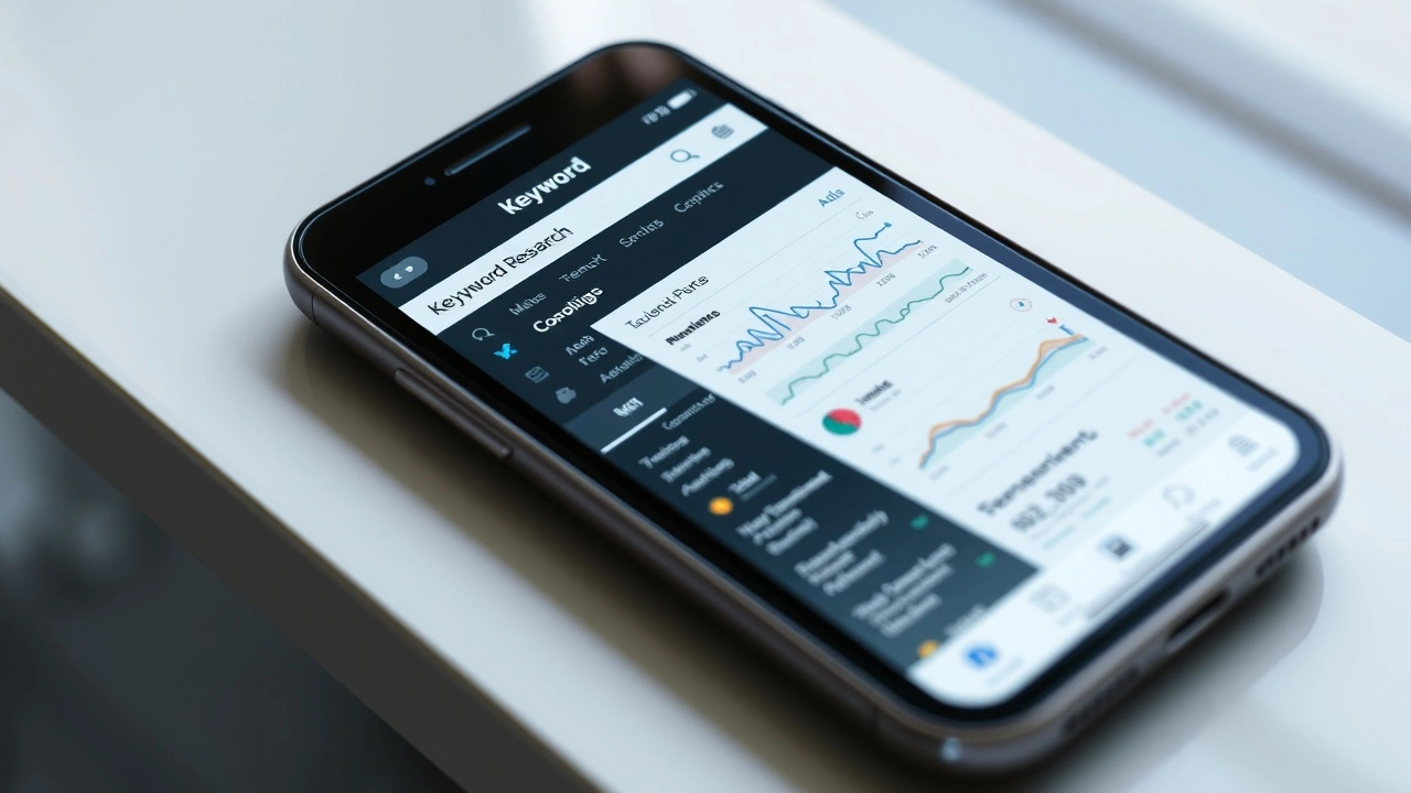 smartphone avec outils de recherche de mots clés