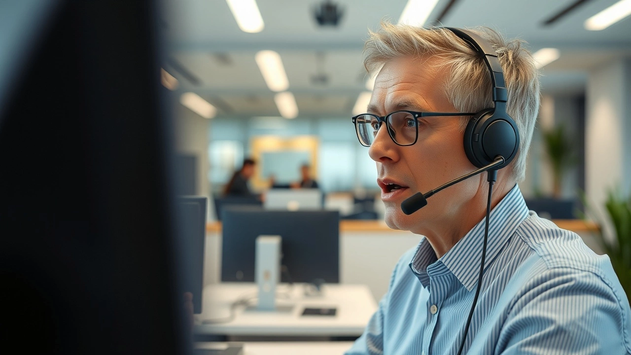 person utilisant un appareil vocal dans un bureau moderne