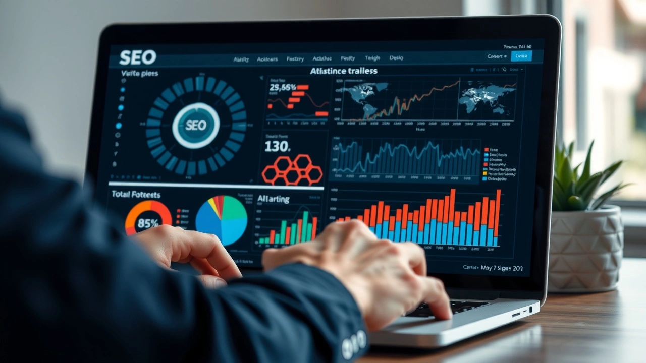 person utilisant un ordinateur pour analyser des données SEO
