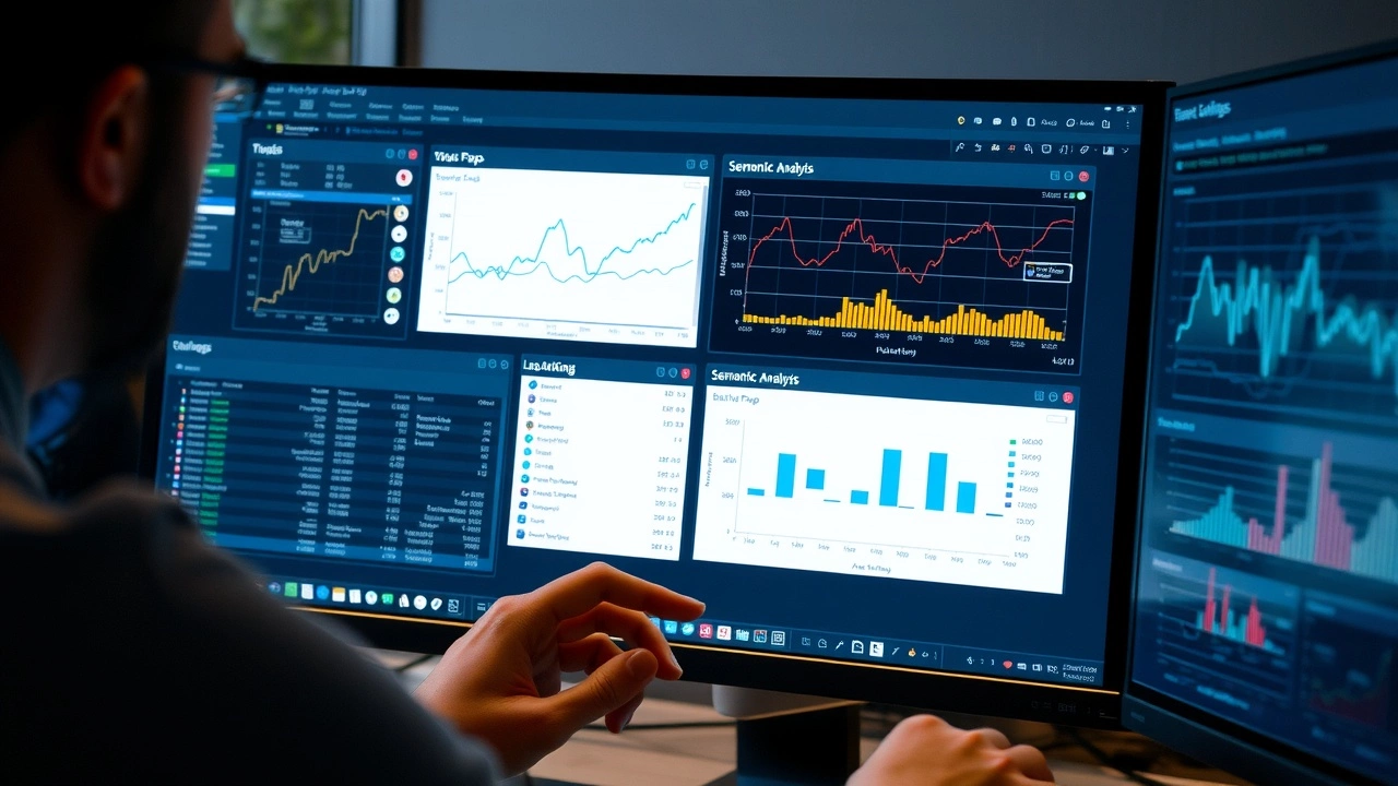 person utilisant des outils d'analyse sémantique sur un ordinateur