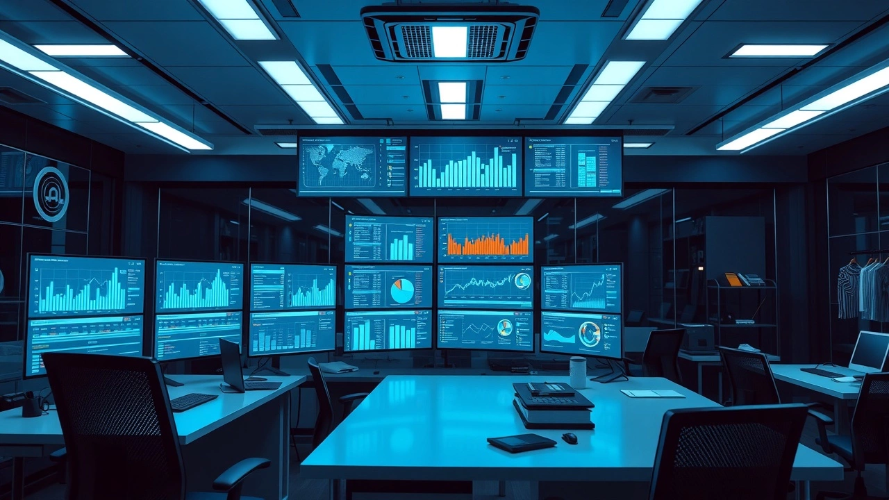 bureau futuriste avec technologie IA pour analyse SEO