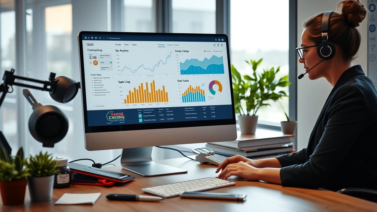 bureau moderne avec un ordinateur et des analyses SEO