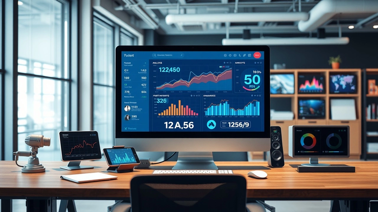 bureau moderne avec analyse SEO et technologie IA