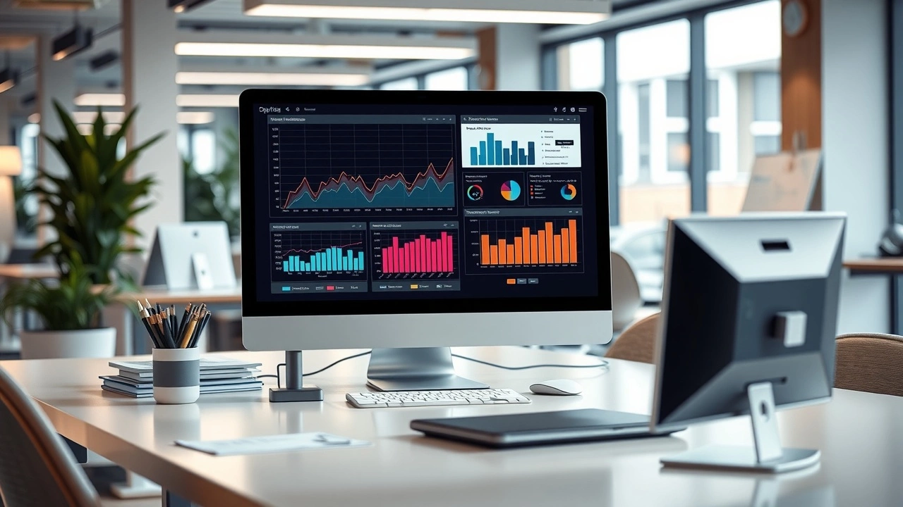 bureau moderne avec ordinateur montrant des graphiques