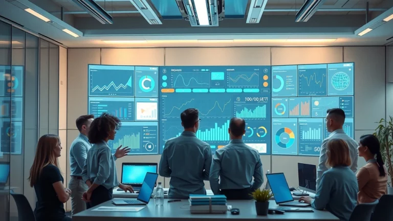 Bureau moderne avec une equipe analysant des outils d'IA pour le SEO