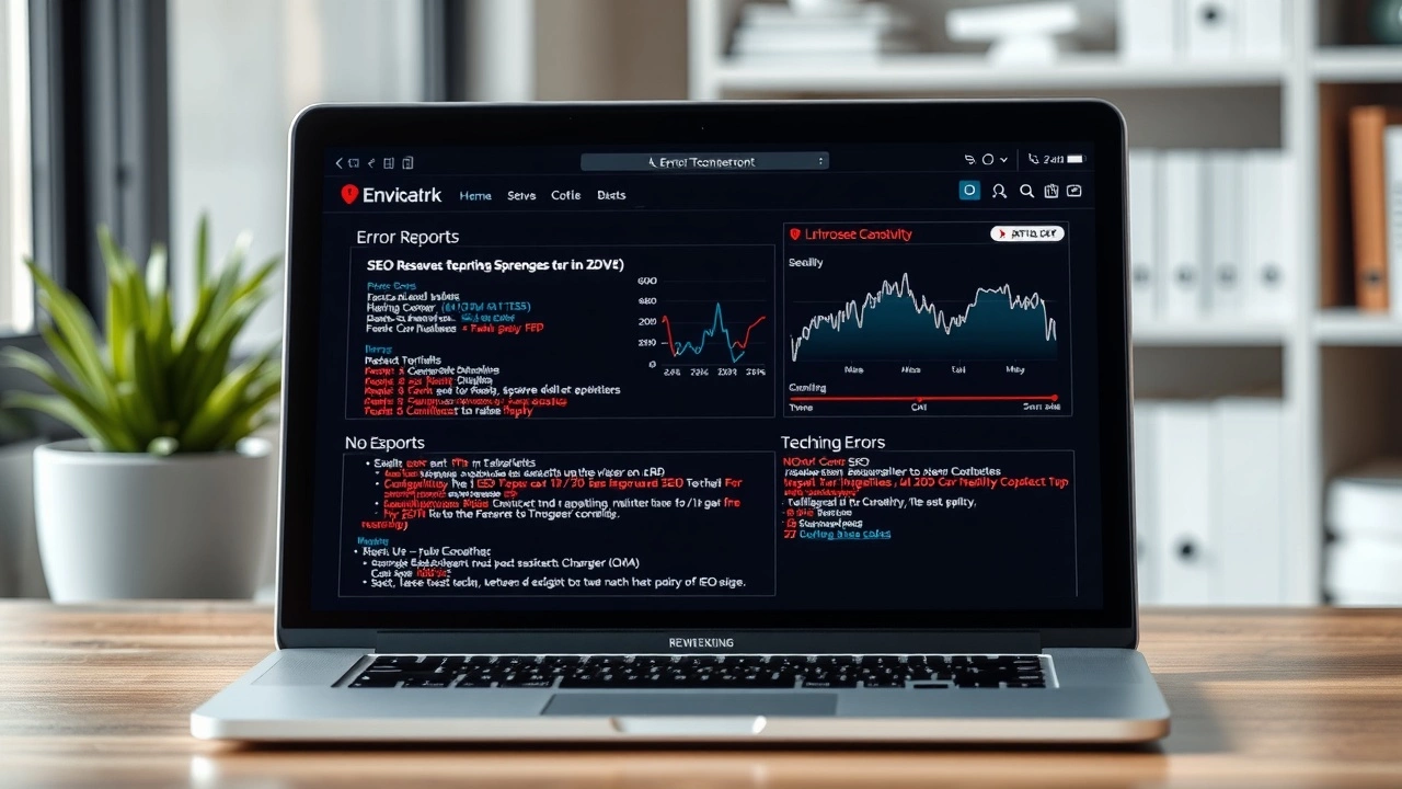 écran d'ordinateur montrant un rapport d'erreurs SEO