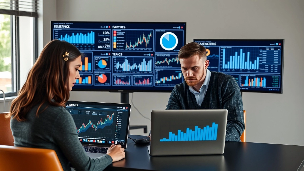 équipe marketing analysant des données SEO sur ordinateurs