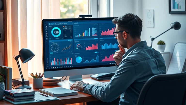 Un espace de travail moderne avec des outils d'IA pour optimiser le SEO.