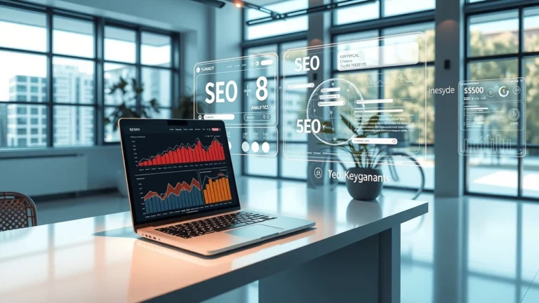 Un espace de travail moderne illustrant l'influence de l'intelligence artificielle sur les stratégies SEO.