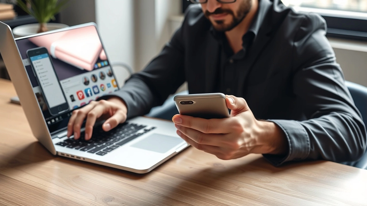 gestionnaire des reseaux sociaux avec ordinateur et smartphone