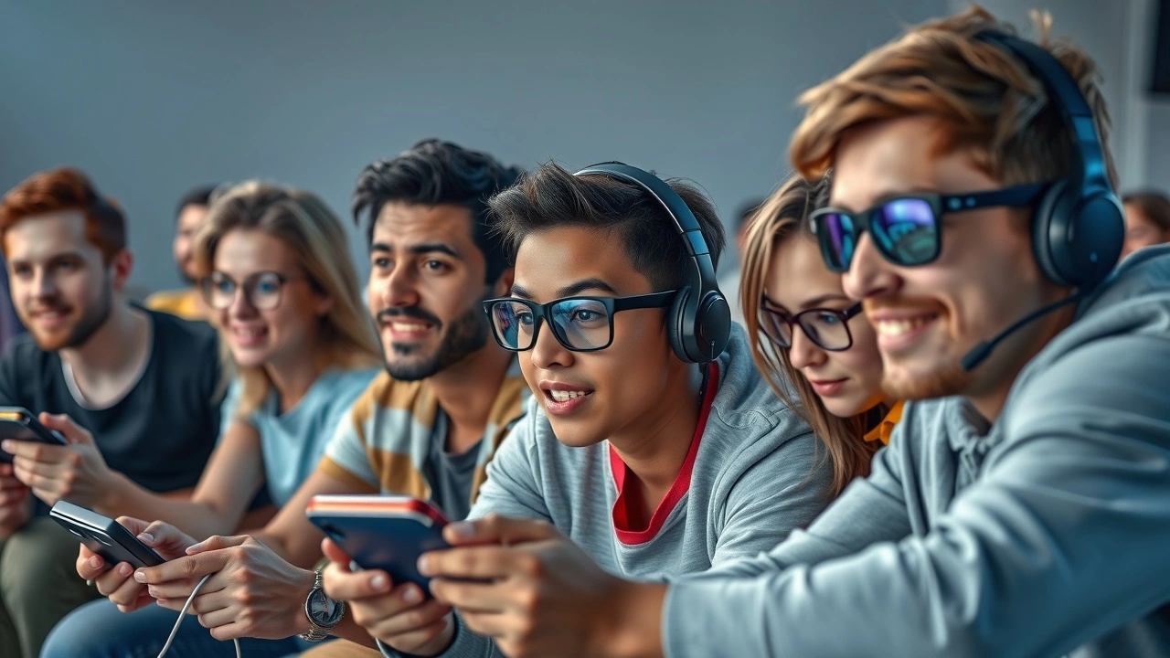 groupe de joueurs divers utilisant des appareils de jeu