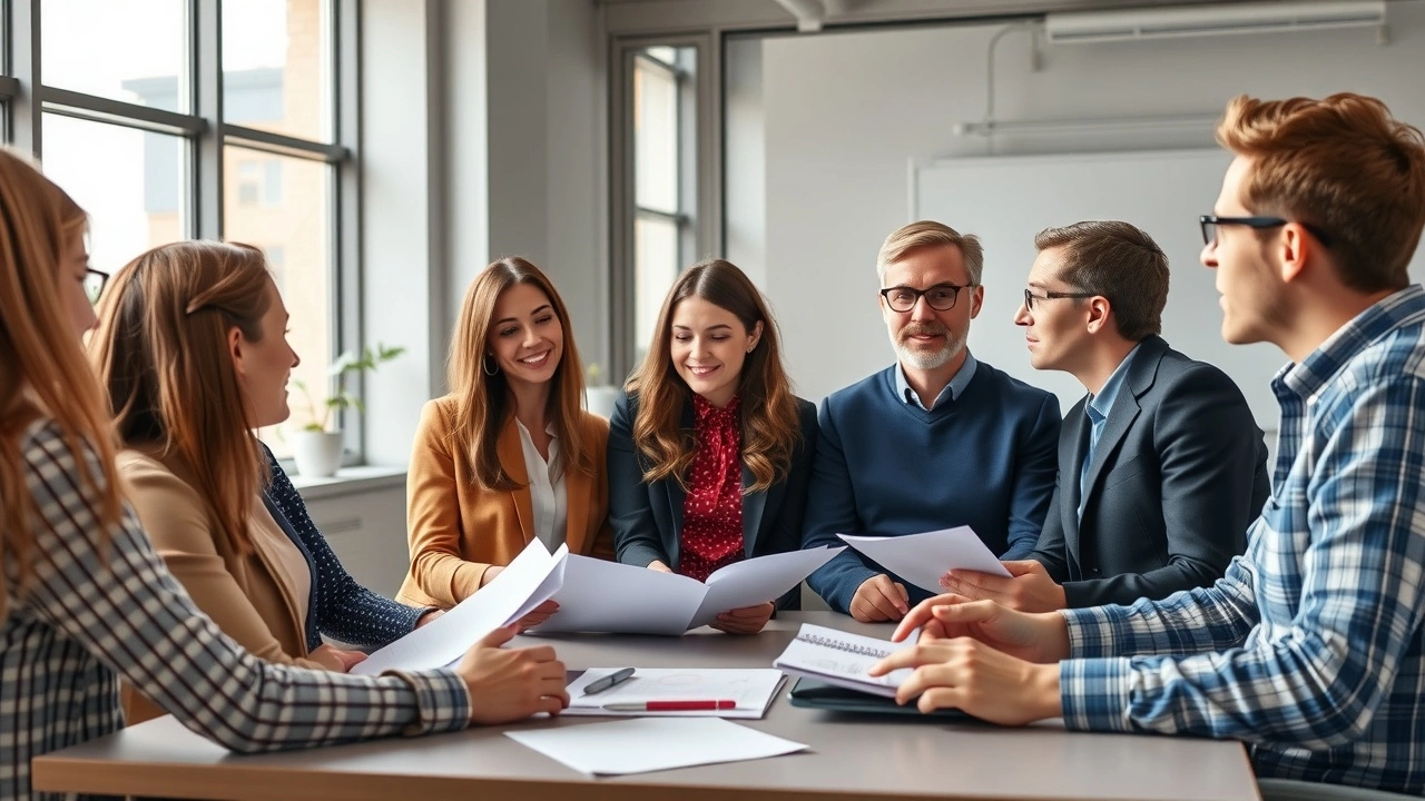 groupe divers discutant d'etudes de cas au bureau
