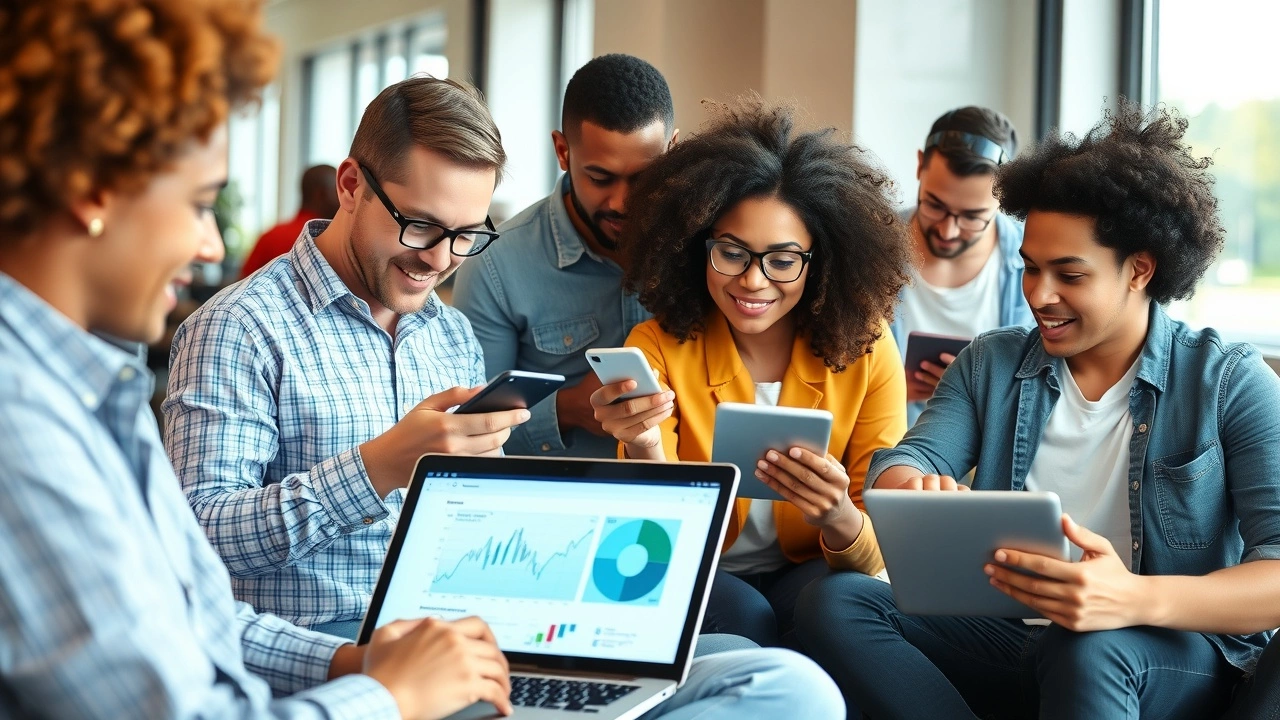 groupe de personnes analysant des données sur des appareils numériques