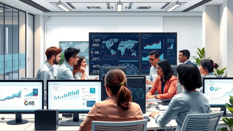 Illustration montrant des pratiques SEO intégrant l'intelligence artificielle dans un environnement de bureau moderne.