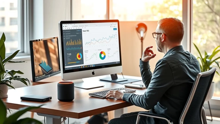 Une image illustrant l'impact des assistants vocaux sur les techniques de SEO dans un environnement de bureau moderne.