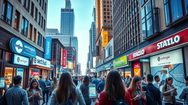 Une scène illustrant l'impact de l'IA sur le SEO local et mobile.