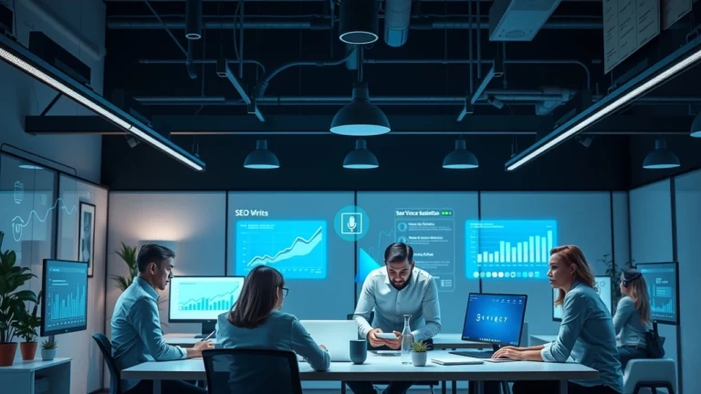 Espace de travail moderne avec assistants vocaux intégrés dans des appareils.