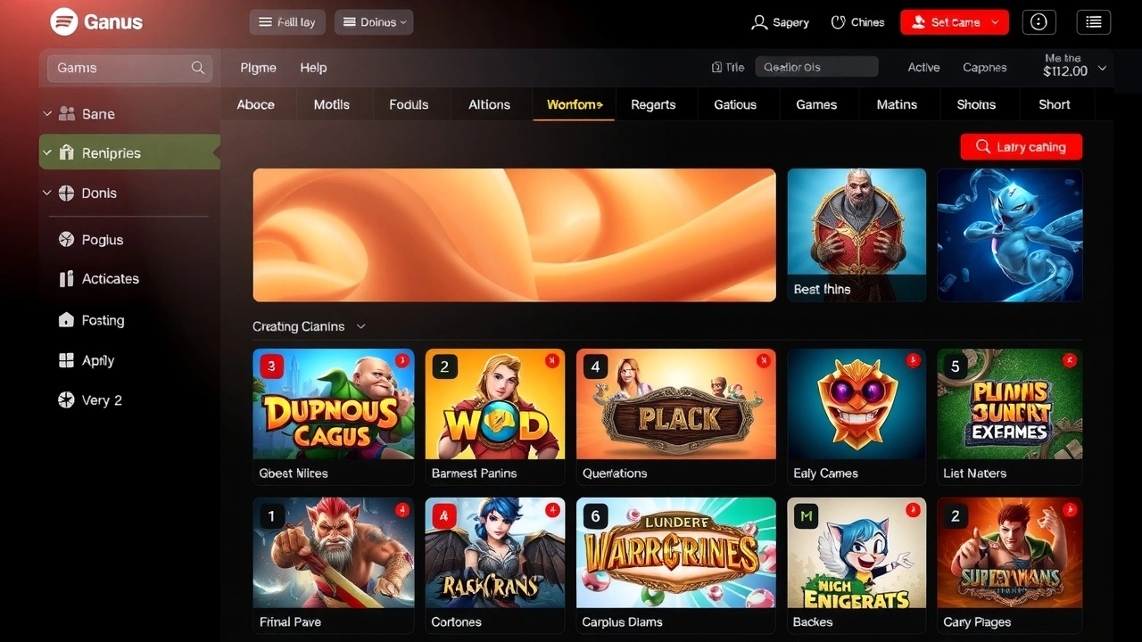 interface d'une plateforme de jeux en ligne