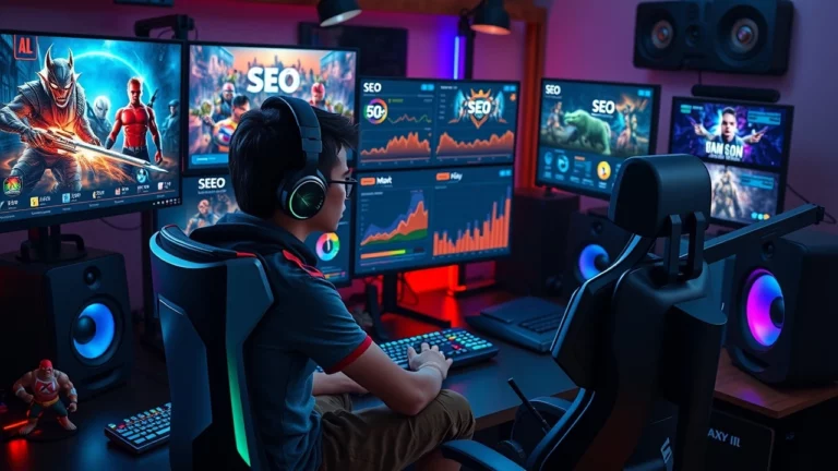 Un joueur dans une salle de jeu moderne optimisant sa présence en ligne.