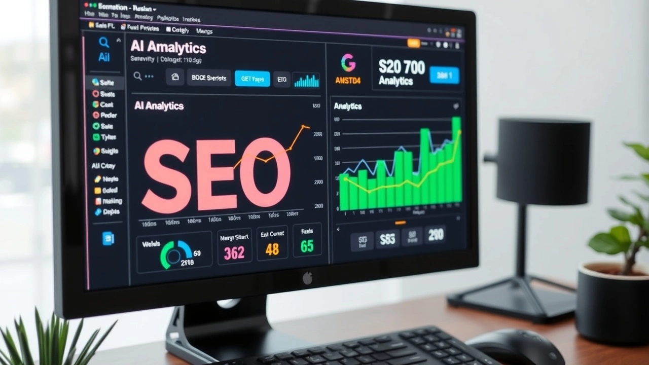 ordinateur affichant des analyses AI et SEO