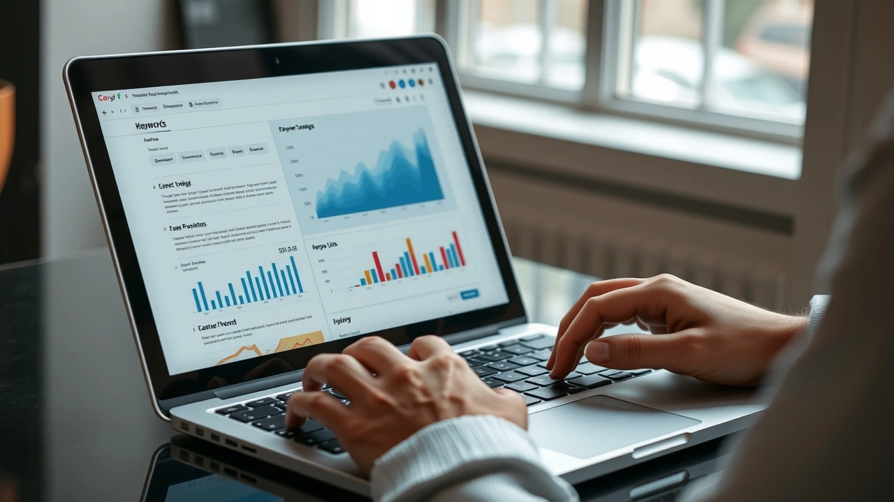 person utilisant un outil de recherche de mots-clés sur un ordinateur