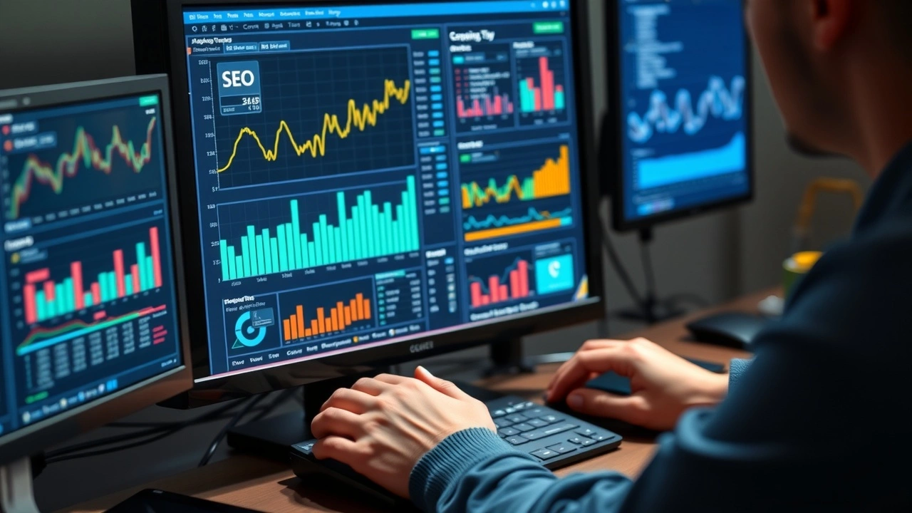 person analysant des données SEO sur un écran d'ordinateur