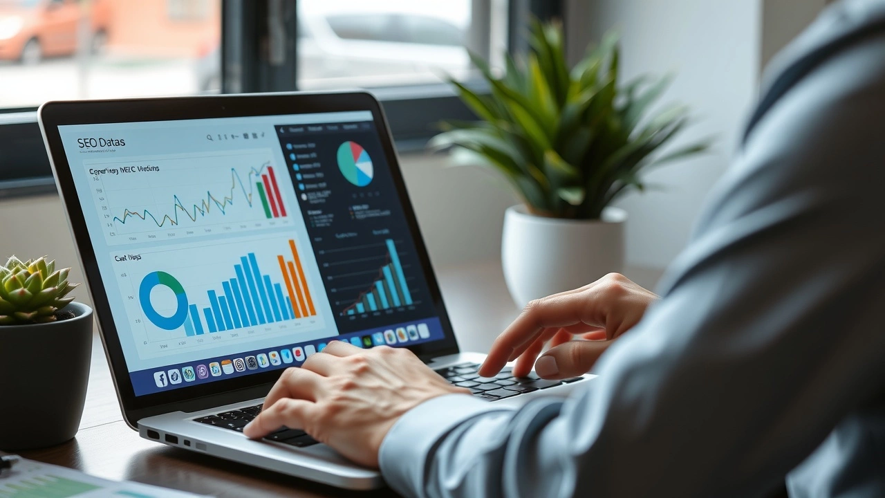 person analysant des donnees SEO sur un ordinateur
