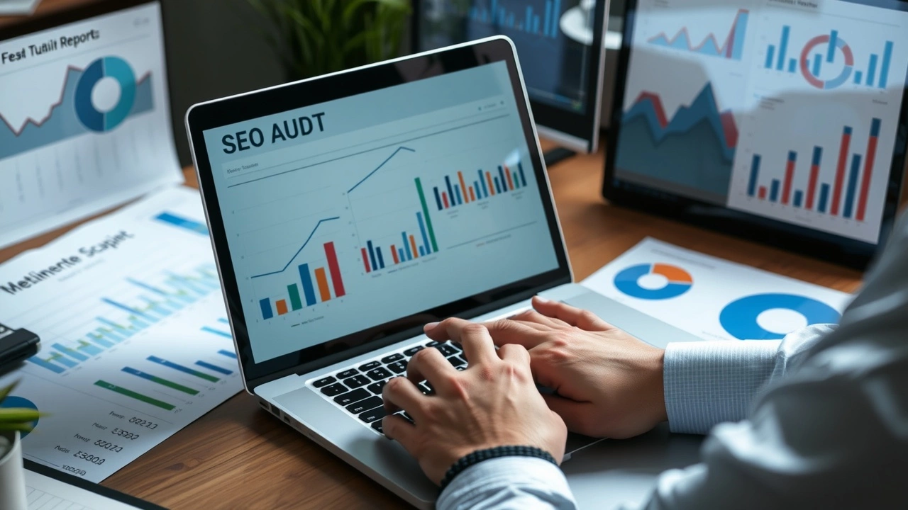 person examinant des rapports d'audit SEO sur un ordinateur
