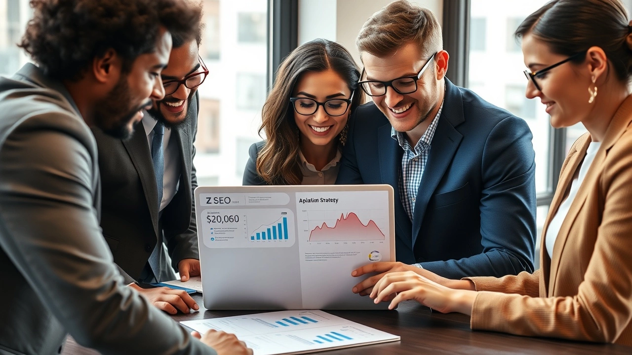 professionnels analysant des données SEO sur un ordinateur