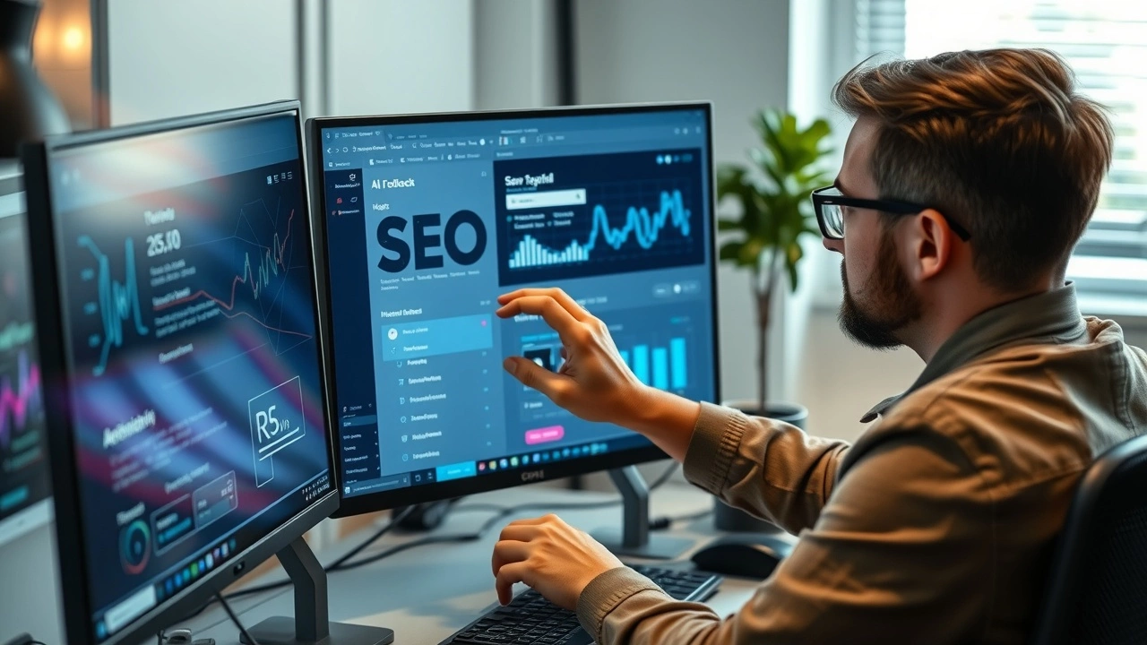 person ajustant des parametres SEO avec des outils IA