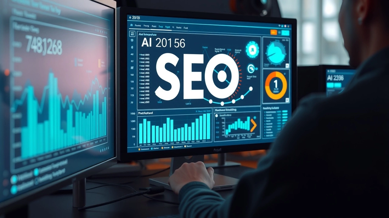 person utilisant un ordinateur pour analyser des données SEO