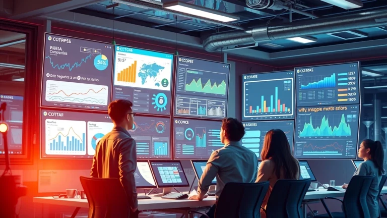 Bureau futuriste avec des professionnels utilisant l'IA pour l'analyse SEO.