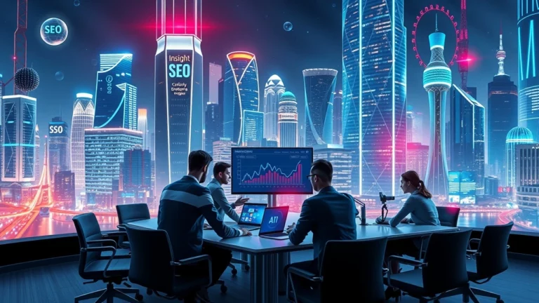 Une illustration d'une ville futuriste illustrant l'IA comme moteur de transformation dans le marketing digital.