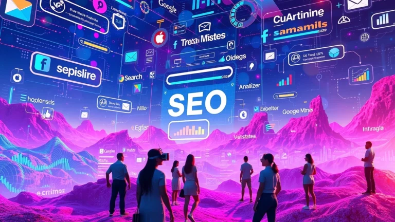 Une représentation photoréaliste d'un environnement de réalité virtuelle axé sur l'optimisation du SEO.