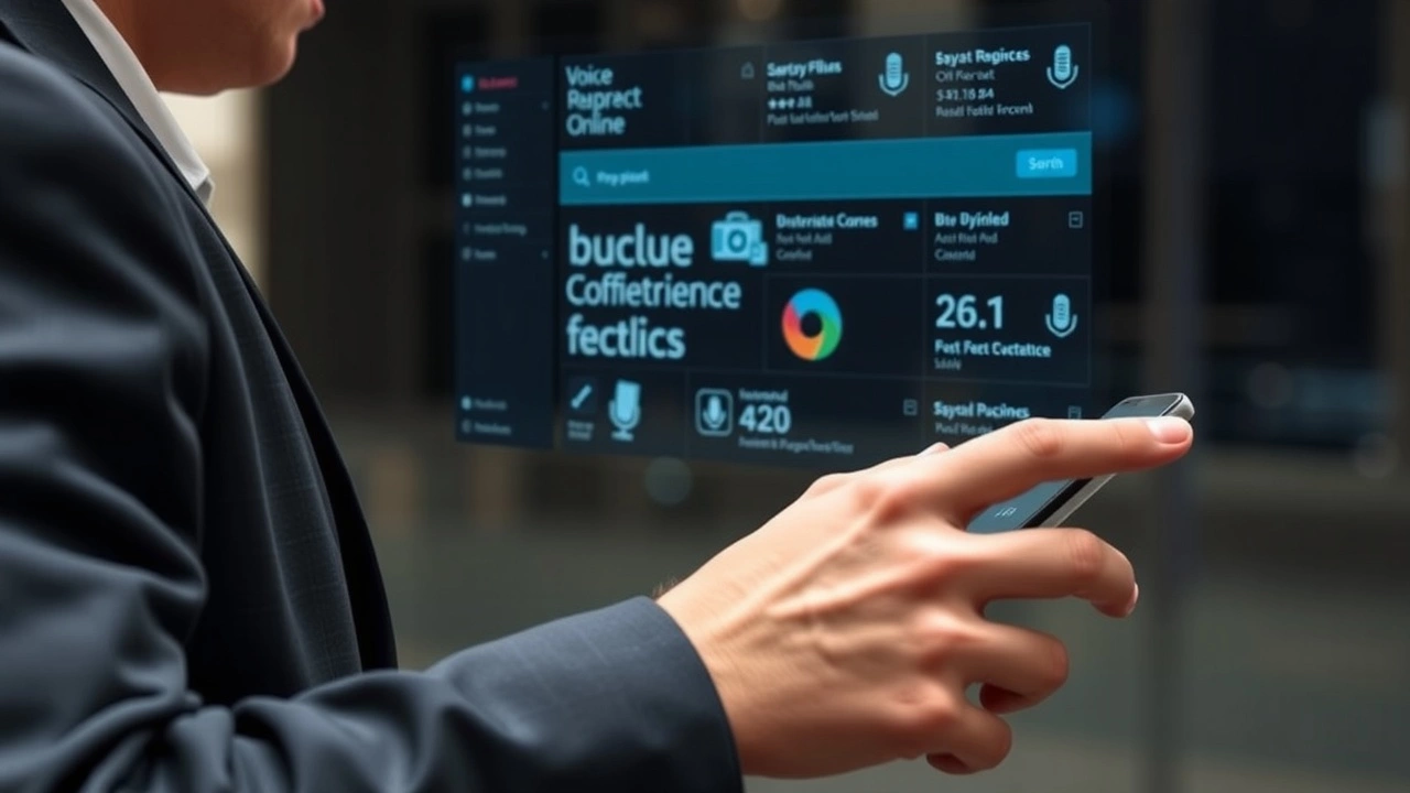 person utilisant un appareil vocal pour la recherche en ligne